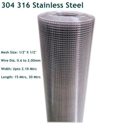 Stainless Steel 304 316 Kelas Welded Wire Mesh 12x12mm Lubang Mesh 1/2 